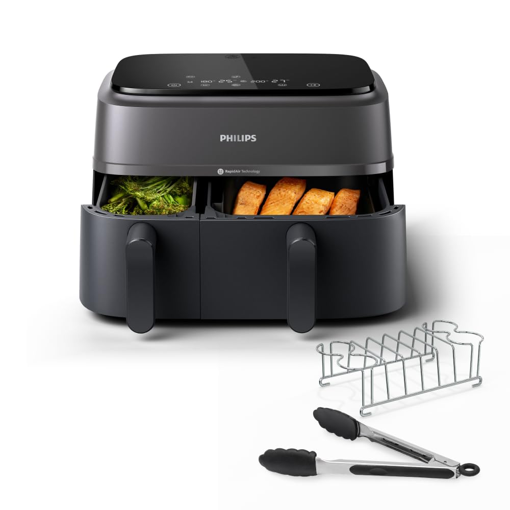 Philips Airfryer Dual Basket 3000 Series Hot Air Fryer, Black, 9 L