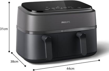 Philips Airfryer Dual Basket 3000 Series Hot Air Fryer, Black, 9 L