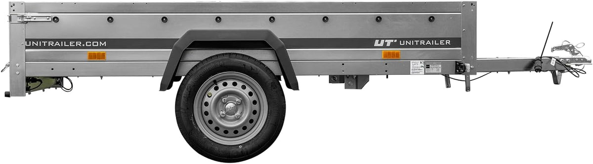 UNITRAILER Car Trailer Garden Trailer 230 Tilting - Car Trailer 750 kg, 230 cm x 125 cm Transport Area, Robust Structure Made of Galvanised Steel, Folding Drawbar