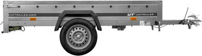 UNITRAILER Car Trailer Garden Trailer 230 Tilting - Car Trailer 750 kg, 230 cm x 125 cm Transport Area, Robust Structure Made of Galvanised Steel, Folding Drawbar