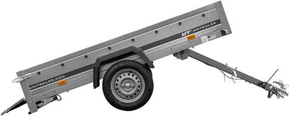 UNITRAILER Car Trailer Garden Trailer 230 Tilting - Car Trailer 750 kg, 230 cm x 125 cm Transport Area, Robust Structure Made of Galvanised Steel, Folding Drawbar