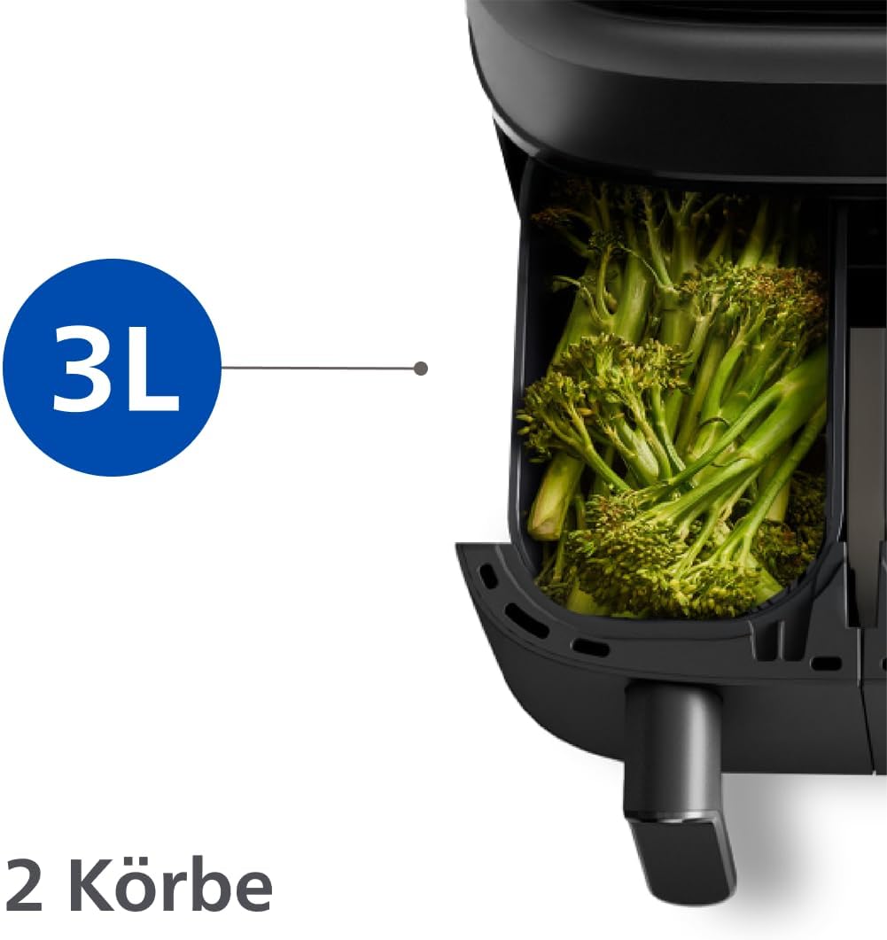 Philips Airfryer Dual Basket 3000 Series Hot Air Fryer, Black, 9 L