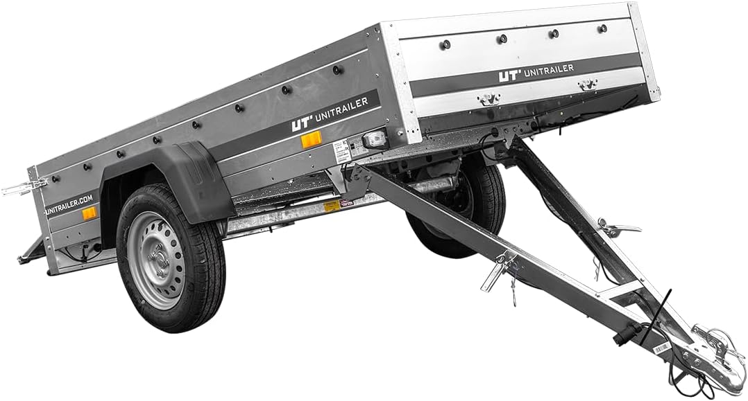 UNITRAILER Car Trailer Garden Trailer 230 Tilting - Car Trailer 750 kg, 230 cm x 125 cm Transport Area, Robust Structure Made of Galvanised Steel, Folding Drawbar