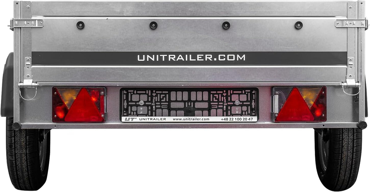 UNITRAILER Car Trailer Garden Trailer 230 Tilting - Car Trailer 750 kg, 230 cm x 125 cm Transport Area, Robust Structure Made of Galvanised Steel, Folding Drawbar
