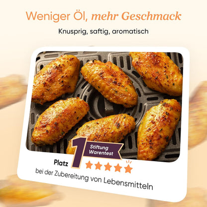 COSORI Air Fryer with 2 Chambers, 8-in-1 Dual Zone XXL 8.5L, features a dual-chamber design with viewing windows for balanced meals; Includes 50 recipes, Energy-saving and serves 1-5 people
