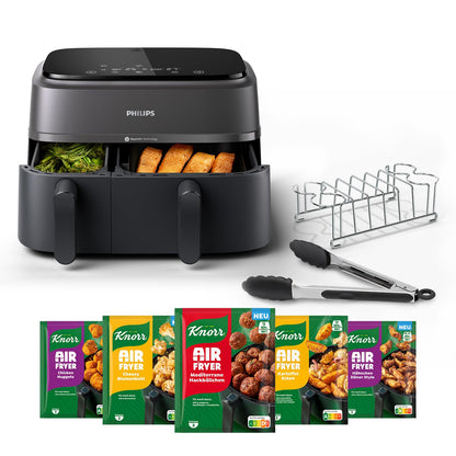 Philips Airfryer Dual Basket 3000 Series Hot Air Fryer, Black, 9 L