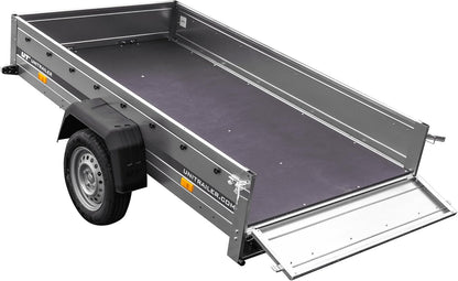 UNITRAILER Car Trailer Garden Trailer 230 Tilting - Car Trailer 750 kg, 230 cm x 125 cm Transport Area, Robust Structure Made of Galvanised Steel, Folding Drawbar