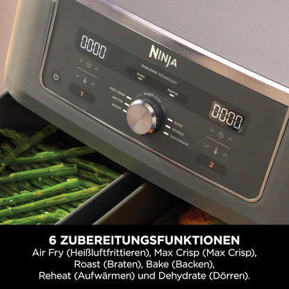 Ninja Dual Zone Digital Hot Air Fryer, 9.5L, 6-in-1, Metallic Grey