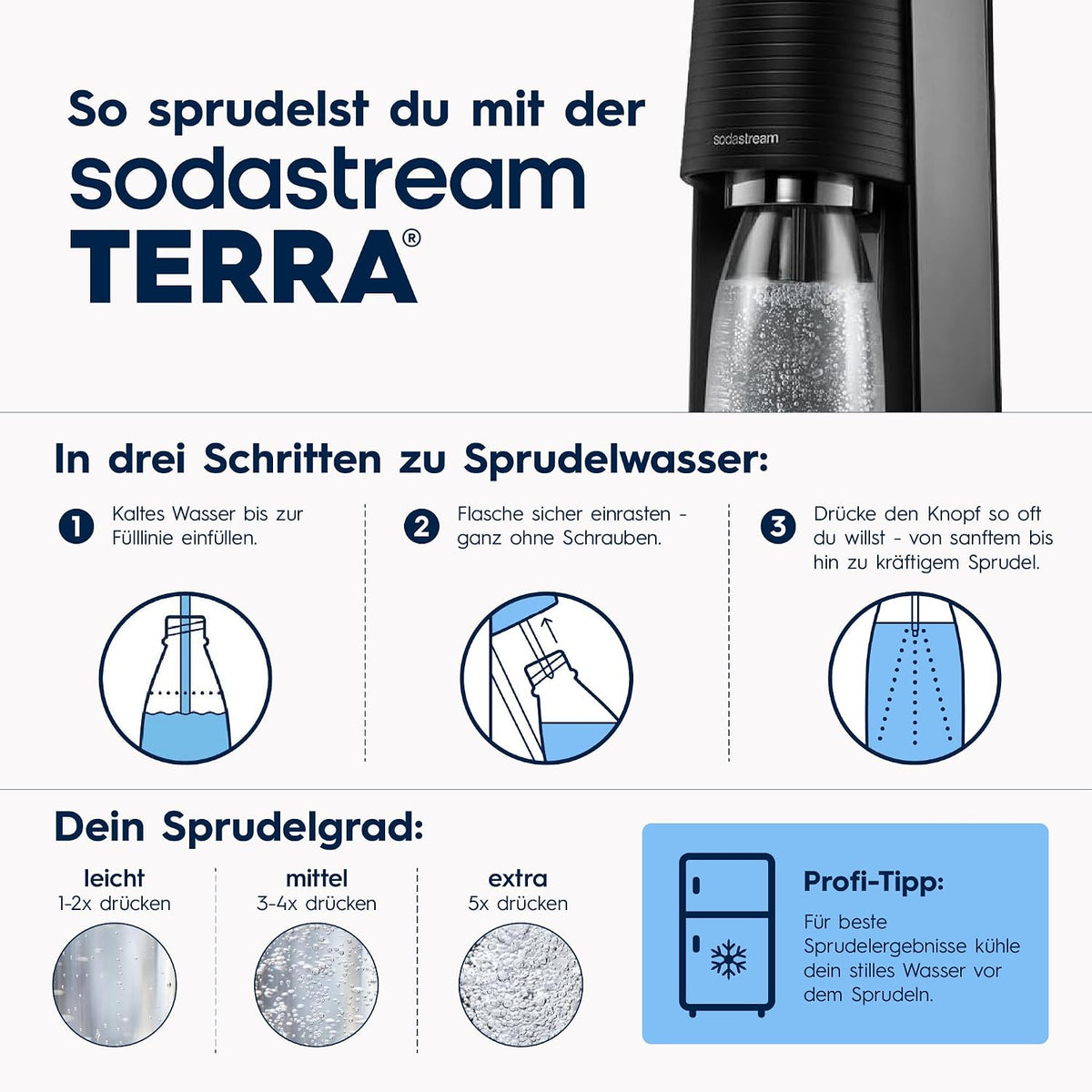 SodaStream Terra Water Carbonator – 3 x Carbonator Bottles & CO2 Cylinder